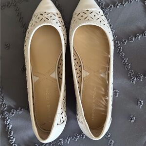 Adrienne Vittadini Cream Flats with Cutout Design